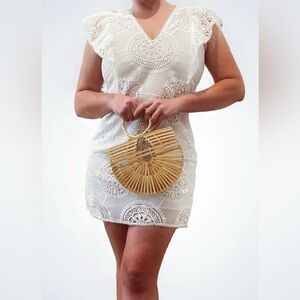 Hale Bob White Lace Detail Mini Dress, Size Medium